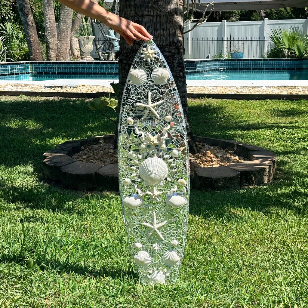 Mirrored Disco Seashell Surfboard Wall Art - 3 Feet