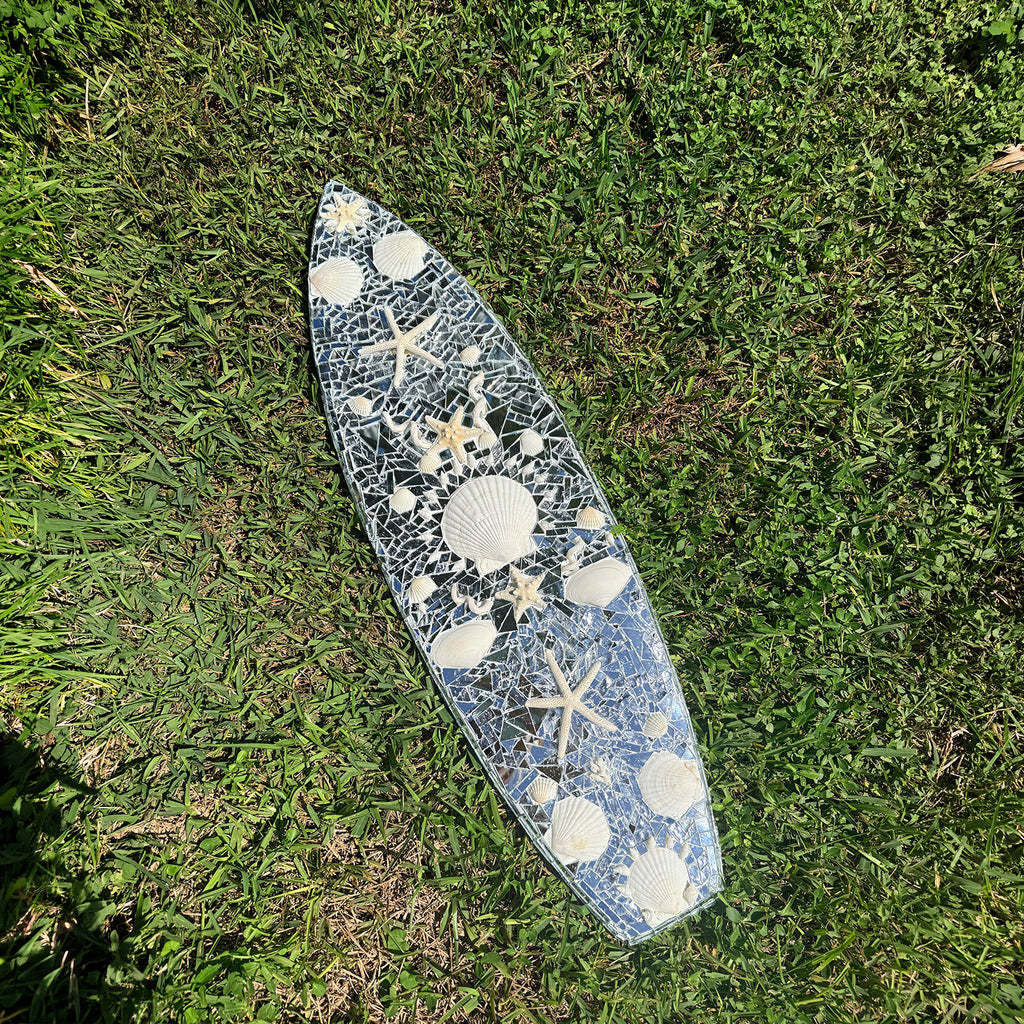 Mirrored Disco Seashell Surfboard Wall Art - 3 Feet