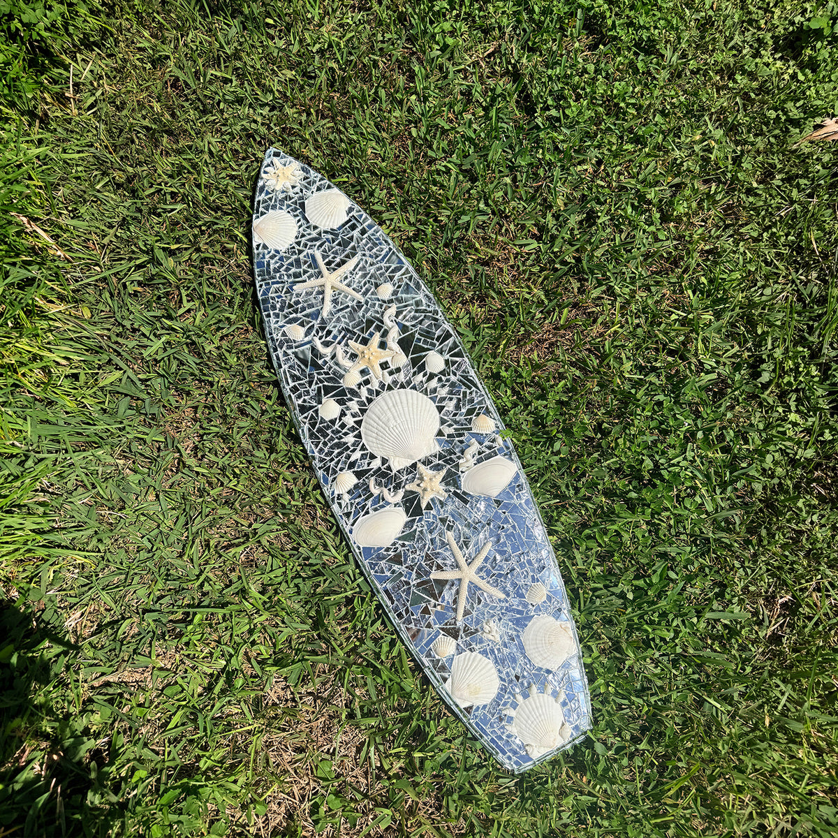 Mirrored Disco Seashell Surfboard Wall Art - 3 Feet