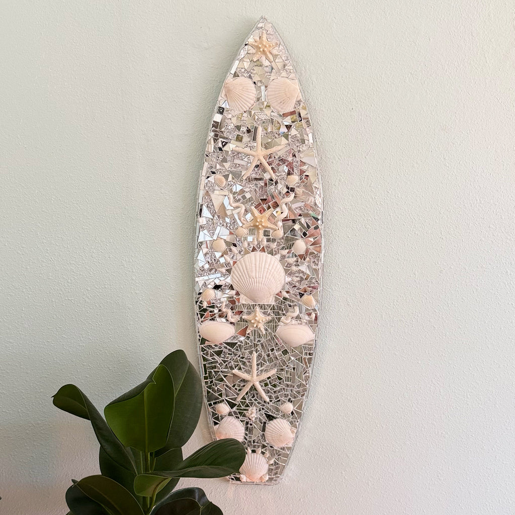 Mirrored Disco Seashell Surfboard Wall Art - 3 Feet