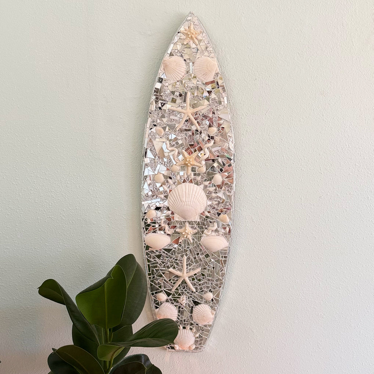 Mirrored Disco Seashell Surfboard Wall Art - 3 Feet